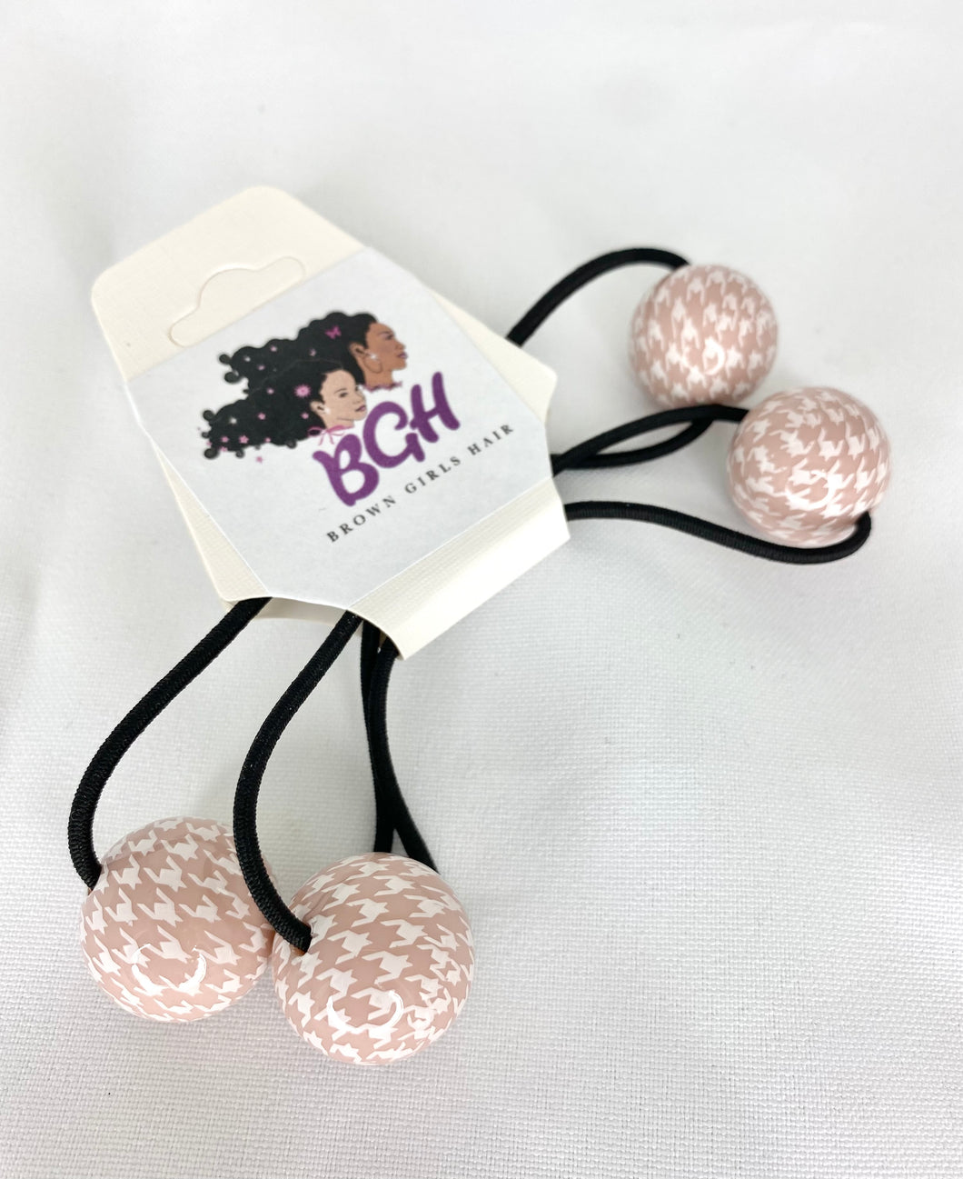Brown Girls Hair Mauve Houndstooth Ponytail Holder